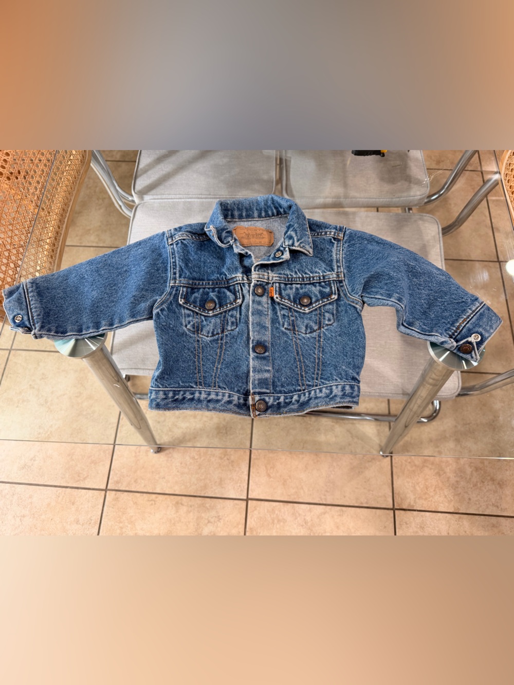 Vintage Levi’s Denim Jacket Made in USA Kids 3T Trucker Orange Tag